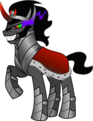 Size: 3122x4081 | Tagged: safe, artist:frownfactory, derpibooru import, pony, unicorn, the crystal empire, .svg available, armor, cape, clothes, crown, edgy, evil grin, fangs, grin, horn, jewelry, male, regalia, simple background, smiling, solo, stallion, svg, transparent background, vector