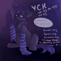 Size: 2000x2000 | Tagged: safe, artist:fkk, derpibooru import, oc, oc only, auction, clothes, commission, female, socks, solo, striped socks, ych example, your character here