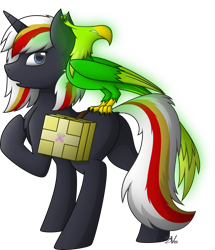 Size: 4000x4646 | Tagged: safe, artist:starlessnight22, derpibooru import, oc, oc:pyrelight, oc:velvet remedy, balefire phoenix, bird, phoenix, pony, unicorn, fallout equestria, chest fluff, crossover, dock, fallout, fanfic, fanfic art, female, fluttershy medical saddlebag, hooves, horn, looking at you, mare, medical saddlebag, open mouth, plot, raised hoof, saddle bag, simple background, solo, transparent background, vector