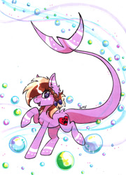 Size: 758x1055 | Tagged: safe, artist:imaranx, derpibooru import, oc, oc only, oc:ashee, original species, pony, shark pony, bubble, female, solo, traditional art