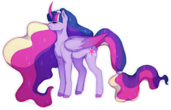 Size: 1280x823 | Tagged: safe, artist:geisharozu, derpibooru import, twilight sparkle, twilight sparkle (alicorn), alicorn, pony, colored horn, colored wings, curved horn, ethereal mane, female, flowing mane, gradient wings, horn, mare, older, simple background, solo, starry mane, transparent background, two toned wings, ultimate twilight