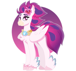 Size: 1023x965 | Tagged: safe, artist:leviostars, derpibooru import, queen novo, classical hippogriff, hippogriff, my little pony: the movie, abstract background, blushing, female, flower, flower in hair, looking at you, peytral, simple background, smiling, solo, transparent background