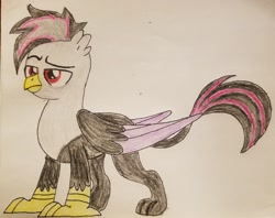 Size: 3473x2756 | Tagged: safe, artist:edgar noir, derpibooru import, oc, oc:edgar noir, griffon, base used, crayon drawing, male, simple background, solo, traditional art