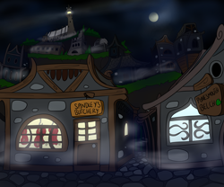 Size: 2000x1667 | Tagged: safe, artist:dudey64, derpibooru import, pony, mist, night, outdoors, scenery, spooky, town