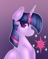 Size: 774x944 | Tagged: safe, artist:couchpotato77, derpibooru import, edit, twilight sparkle, twilight sparkle (alicorn), alicorn, pony, cropped, cutie mark background, female, gradient background, looking at you, mare, sitting, smiling, solo