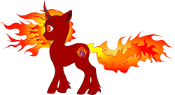 Size: 4551x2482 | Tagged: safe, artist:schmerz, derpibooru import, oc, oc only, oc:herzbrenntina, pony, unicorn, 2019 community collab, derpibooru community collaboration, female, fire, mane of fire, simple background, solo, transparent background, vector