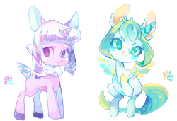 Size: 696x476 | Tagged: safe, artist:akamei, derpibooru import, oc, oc only, pegasus, pony, unicorn, duo, female, mare, simple background, smiling, transparent background