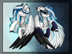 Size: 2048x1536 | Tagged: safe, artist:melonseed11, derpibooru import, oc, oc:marie pixel, pegasus, pony, black sclera, duality, female, mare