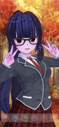 Size: 554x1199 | Tagged: safe, artist:weiliy, derpibooru import, sci-twi, twilight sparkle, human, equestria girls, 3d, clothes, female, glasses, looking at you, school uniform, solo