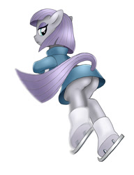 Size: 800x1041 | Tagged: safe, artist:orca, derpibooru import, maud pie, earth pony, pony, bottomless, clothes, female, ice skating, mare, partial nudity, plot, simple background, skating, technically an upskirt shot, white background