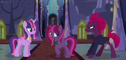 Size: 1287x623 | Tagged: safe, artist:king-justin, derpibooru import, tempest shadow, twilight sparkle, twilight sparkle (alicorn), alicorn, pony, family, female, lesbian, magical lesbian spawn, offspring, parent:tempest shadow, parent:twilight sparkle, parents:tempestlight, shipping, tempestlight