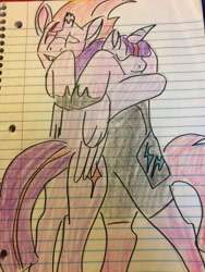 Size: 2448x3264 | Tagged: safe, artist:dragonosaurus-rex, derpibooru import, tempest shadow, twilight sparkle, twilight sparkle (alicorn), alicorn, pony, female, lesbian, lined paper, shipping, tempestlight, traditional art