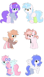 Size: 824x1444 | Tagged: safe, artist:bezziie, derpibooru import, oc, oc only, earth pony, pegasus, pony, unicorn, clothes, female, mare, necktie, scarf, simple background, socks, sweater, transparent background