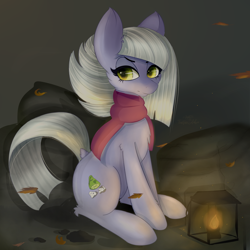 Size: 1500x1500 | Tagged: safe, artist:tractaresolidum, derpibooru import, limestone pie, earth pony, pony, clothes, female, lantern, mare, scarf, solo