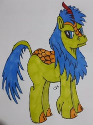 Size: 1195x1599 | Tagged: safe, artist:rapidsnap, derpibooru import, oc, oc only, oc:rapidsnap, kirin, solo, species swap, traditional art, unamused