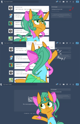 Size: 1280x1983 | Tagged: safe, artist:kryptchild, derpibooru import, snails, pony, unicorn, alternate hairstyle, ask, ask glitter shell, bow, clothes, comic, dress, glitter shell, hair bow, inbox, solo, tumblr