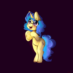 Size: 3200x3200 | Tagged: safe, artist:miokomata, derpibooru import, oc, oc only, oc:cheesebutt, pony, unicorn, bipedal, blushing, female, glasses, mare, solo