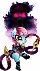 Size: 3488x6118 | Tagged: safe, artist:mashiromiku, derpibooru import, pony, evelynn, k/da, league of legends, ponified, traditional art, video game crossover, watercolor painting