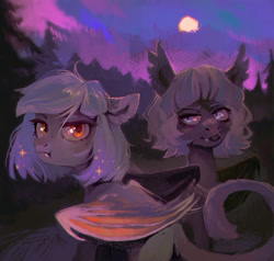 Size: 1000x950 | Tagged: safe, artist:dearmary, derpibooru import, oc, bat pony, pony, duo, forest, moon