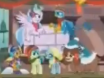 Size: 148x112 | Tagged: safe, derpibooru import, screencap, gallus, ocellus, sandbar, silverstream, smolder, yona, changedling, changeling, dragon, griffon, hippogriff, pony, yak, best gift ever, blurry, hearth's warming eve, picture for breezies, student six