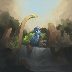 Size: 3000x3000 | Tagged: safe, artist:freeedon, derpibooru import, oc, oc only, pony, commission, ruins, scenery, solo, your character here