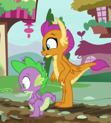 Size: 469x520 | Tagged: safe, screencap, smolder, spike, dragon, father knows beast, cropped, dragoness, female, male