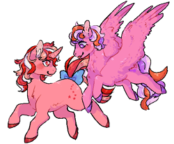 Size: 540x444 | Tagged: safe, artist:lopbuni, derpibooru import, galaxy (g1), locket (g1), pegasus, pony, unicorn, g1, bow, cute, female, galoxy, lesbian, mare, shipping, simple background, tail bow, transparent background