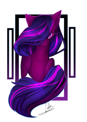 Size: 1951x2732 | Tagged: safe, artist:esth-official, derpibooru import, oc, oc:aurora (dimensional shift), pegasus, pony, blue mane, bust, determined, glowing eyes, portrait, purple eyes, purple mane