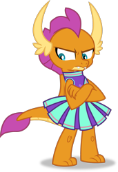 Size: 1309x1917 | Tagged: safe, artist:frownfactory, smolder, dragon, 2 4 6 greaaat, .svg available, cheerleader, cheerleader smolder, clothes, crossed arms, cute, dragoness, female, frown, horns, pleated skirt, simple background, skirt, smolderbetes, solo, svg, transparent background, vector, wings