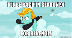 Size: 600x322 | Tagged: safe, derpibooru import, edit, edited screencap, screencap, lightning dust, pegasus, pony, season 9, the washouts (episode), spoiler:s09, clothes, female, image macro, leak, mare, meme, prediction, revenge, rumor, solo, uniform, washouts uniform