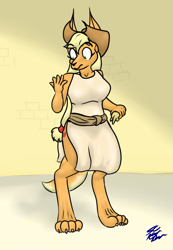 Size: 1269x1833 | Tagged: safe, artist:short circuit, derpibooru import, applejack, anthro, digitigrade anthro, jackal, applejack's hat, applejackal, applerack, breasts, clothes, cowboy hat, female, figurine, hat, implied transformation, solo, species swap, surprised, tunic