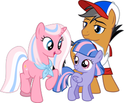 Size: 6596x5491 | Tagged: safe, artist:digimonlover101, clear sky, quibble pants, wind sprint, earth pony, pegasus, pony, unicorn, common ground, absurd resolution, cap, captiwinding, clothes, cute, family, female, filly, foal, freckles, happy, hat, male, mare, neckerchief, open mouth, shirt, smiling, sprintabetes, stallion, that was fast, transparent background, trio, vector