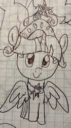 Size: 1823x3252 | Tagged: safe, artist:rainbow eevee, twilight sparkle, twilight sparkle (alicorn), alicorn, pony, big crown thingy, crown, cute, drawing, element of magic, graph paper, jewelry, lineart, princess, regalia, solo, traditional art, wings