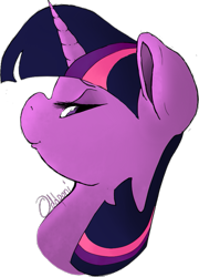 Size: 645x898 | Tagged: safe, artist:aenbrdraws, derpibooru import, twilight sparkle, pony, bust, female, lidded eyes, looking at you, looking sideways, mare, simple background, smug, solo, transparent background