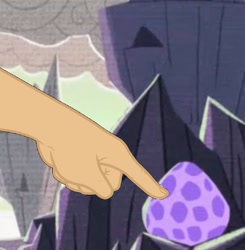 Size: 917x934 | Tagged: safe, derpibooru import, edit, edited screencap, screencap, father knows beast, boop, boop edit, egg, finger, hand, land of the scale collectors, spike's egg