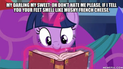 Size: 600x337 | Tagged: safe, derpibooru import, edit, edited screencap, screencap, twilight sparkle, twilight sparkle (alicorn), alicorn, a hearth's warming tail, book, dave the barbarian, image macro, meme, solo