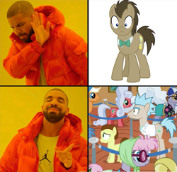 Size: 741x721 | Tagged: safe, doctor whooves, earth pony, human, pony, grannies gone wild, cropped, drake, hotline bling, irl, irl human, male, meme, morty smith, photo, ponified, pony morty, pony rick, rick and morty, rick sanchez