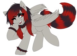 Size: 1280x930 | Tagged: safe, artist:mixipony, derpibooru import, oc, oc only, oc:mixi, pegasus, pony, choker, female, mare, one eye closed, simple background, solo, spiked wristband, white background, wink, wristband