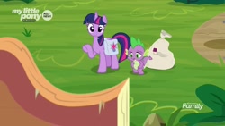 Size: 1920x1080 | Tagged: safe, screencap, spike, twilight sparkle, twilight sparkle (alicorn), alicorn, dragon, pony, the point of no return, bag, saddle bag, sign, winged spike