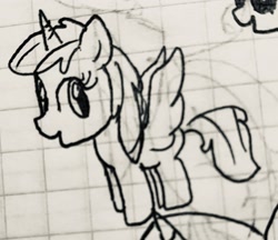 Size: 2093x1810 | Tagged: safe, artist:rainbow eevee, apple bloom, alicorn, pony, adorabloom, alicornified, bloomicorn, cute, drawing, female, filly, graph paper, missing accessory, old art, race swap, solo, this will end in tears, this will end in tears and/or death and/or covered in tree sap, traditional art