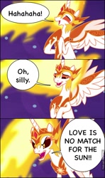 Size: 604x1019 | Tagged: safe, derpibooru import, edit, edited screencap, screencap, daybreaker, alicorn, pony, a royal problem, comic, dr. fox, female, laughing, lego, mane of fire, mare, screencap comic, unikitty! (tv series)