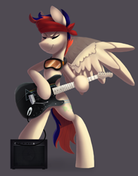 Size: 1566x2000 | Tagged: safe, artist:enderselyatdark, derpibooru import, oc, oc only, oc:zephyr leaf, pegasus, pony, bandana, glasses, guitar, music, pegasus wings, rcf community