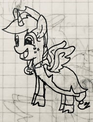 Size: 1908x2500 | Tagged: safe, artist:rainbow eevee, derpibooru import, applejack, alicorn, pony, alicornified, applecorn, clothes, creepy, creepy smile, drawing, dress, female, freckles, gala dress, graph paper, nightmare fuel, old art, race swap, smiling, solo, this will end in tears, traditional art
