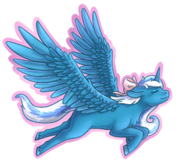 Size: 280x260 | Tagged: safe, artist:littlefuriouspancake, oc, oc:fleurbelle, alicorn, pony, alicorn oc, bow, cute, eyes closed, female, flying, hair bow, happy, long hair, long mane, long tail, mare, pink bow, ribbon, sweet, wings