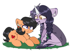 Size: 2900x2100 | Tagged: safe, artist:etoz, oc, earth pony, pony, unicorn, biting, duo, hair bite, leonine tail