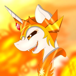 Size: 3000x3000 | Tagged: safe, artist:⭐︎月夜🌙, derpibooru import, daybreaker, pony, armor, bust, female, fire, high res, mare, open mouth, sharp teeth, solo, teeth