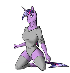 Size: 1220x1280 | Tagged: safe, artist:akweer, twilight sparkle, anthro, unguligrade anthro, unicorn, breasts, clothes, female, hoers, leg warmers, solo