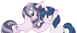 Size: 1024x445 | Tagged: safe, artist:leanne264, oc, oc only, oc:melody crystal, oc:sapphire, pony, unicorn, base used, female, mare, simple background, transparent background