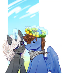 Size: 1280x1509 | Tagged: safe, artist:aphphphphp, oc, pegasus, pony, unicorn, floral head wreath, flower