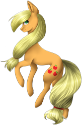 Size: 1022x1550 | Tagged: safe, artist:kriss348, derpibooru import, applejack, earth pony, pony, cutie mark, female, hatless, looking at you, mare, missing accessory, simple background, smiling, solo, transparent background